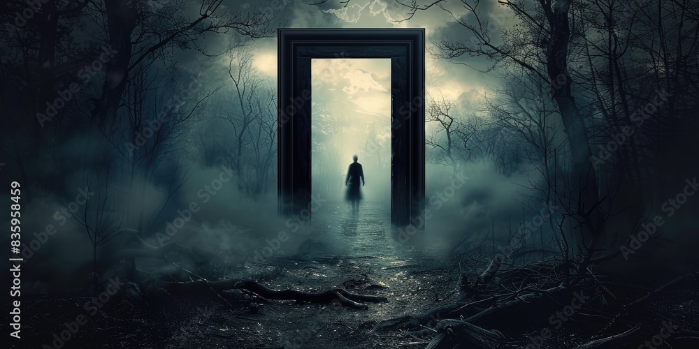 Mysterious Door in a Foggy Forest Mysterious Door in a Foggy Forest