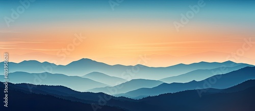 Beautiful sunset behind the mountains with a beautiful blue sky. Creative banner. Copyspace image photo