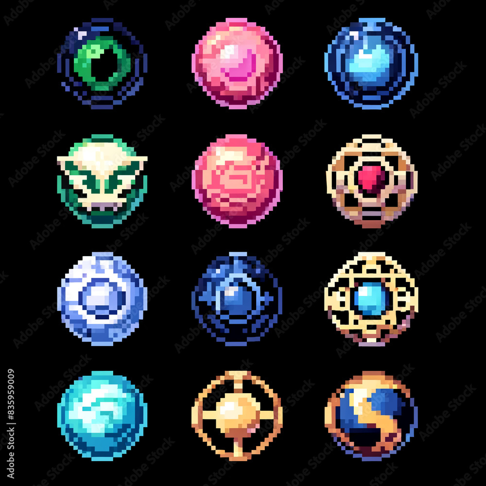A sprite sheet for an RPG featuring various mystic orbs A sprite sheet for an RPG featuring various mystic orbs