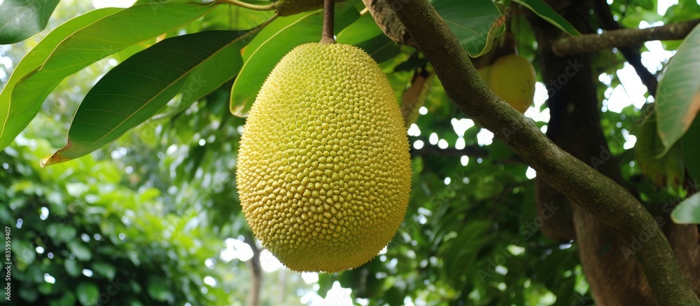 I saw a small jackfruit in my mother s garden. Creative banner. Copyspace image I saw a small jackfruit in my mother s garden. Creative banner. Copyspace image