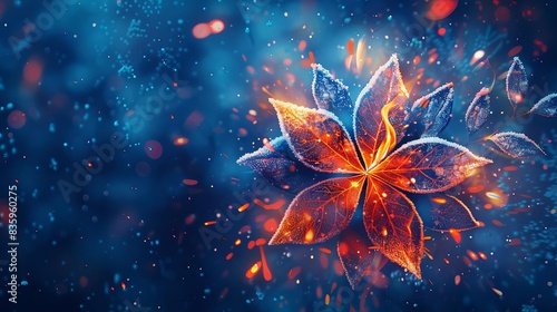 Snowflake and fire on a dark blue background