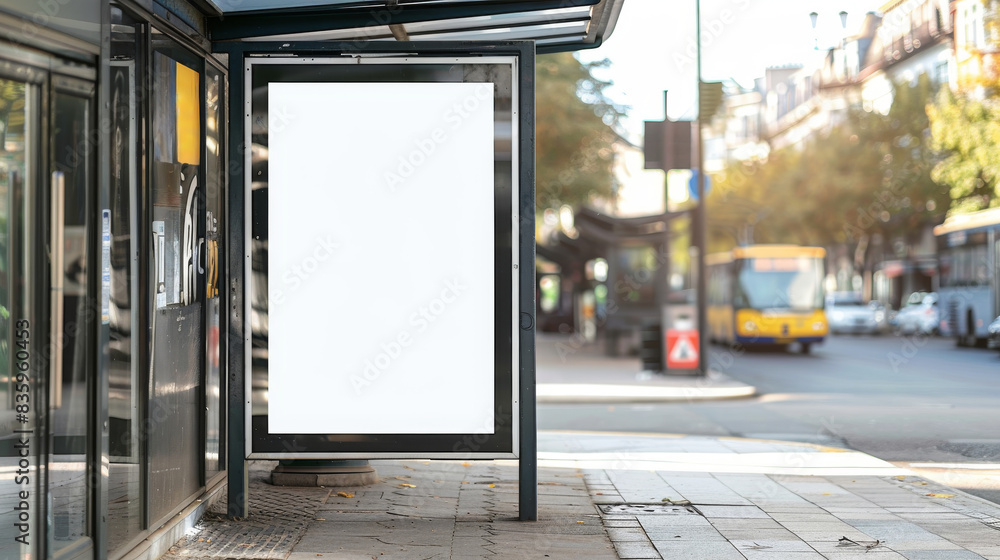 A mockup of a bus stop advertisement, displaying a blank space for inserting custom marketing messages A mockup of a bus stop advertisement, displaying a blank space for inserting custom marketing messages