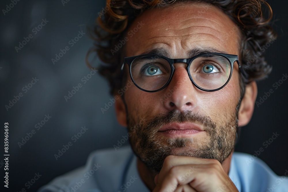 Business executive thoughtfully strategizing for company expansion. Business executive thoughtfully strategizing for company expansion.