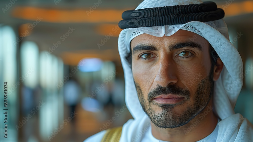 emirati arab at office wearing kandura looking at front ideal for middle east business concept arabic man inside a corporate establishment with colleagues at the background. stock image emirati arab at office wearing kandura looking at front ideal for middle east business concept arabic man inside a corporate establishment with colleagues at the background. stock image