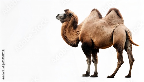 Animal concept Bactrian camel - Camelus bactrianus - with copy space. camels represent humility, willingness to serve and stubbornness. Isolated on white background photo