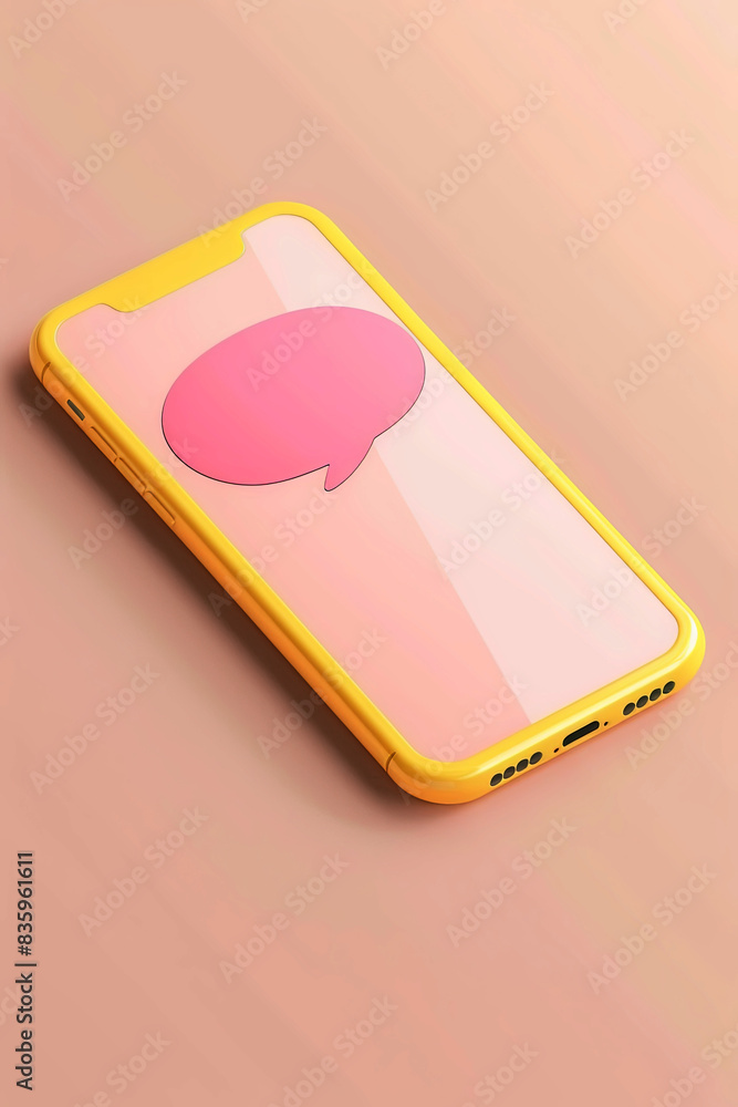 A smartphone with a speech bubble on the screen A smartphone with a speech bubble on the screen