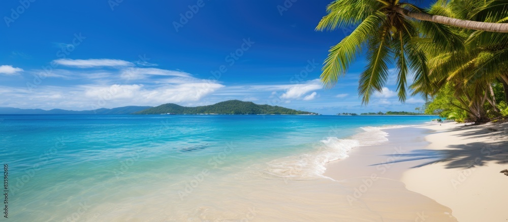 Nature landscape view of beautiful tropical beach and sea in sunny day Beach sea space area. Creative banner. Copyspace image