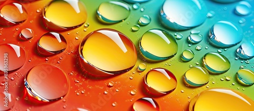 Drops of water on plastic colorful backgrounds The image depth. Creative banner. Copyspace image photo