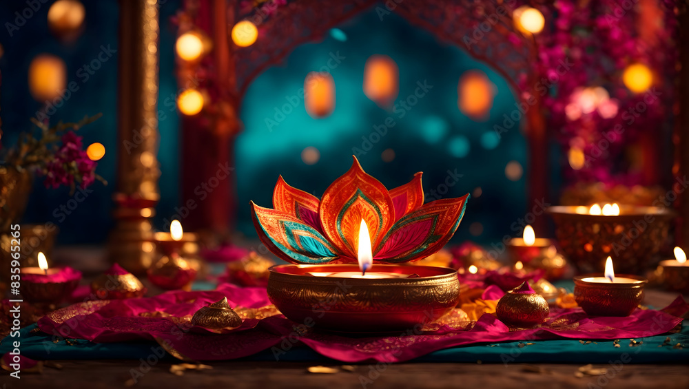 Diwali background design with diya lamp featuring a unique combination of bold shapes and patterns Diwali background design with diya lamp featuring a unique combination of bold shapes and patterns