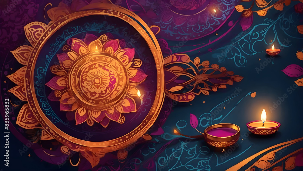 Diwali background design with diya lamp featuring a unique combination of bold shapes and patterns Diwali background design with diya lamp featuring a unique combination of bold shapes and patterns