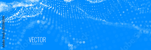 Blue Air Flow Particles. Healthcare Abstract Background. Flowing Light Dots with Depth of Field Effect. Fresh Air Concept. Healthcare or Science Banner Backdrop. Vector illustration.