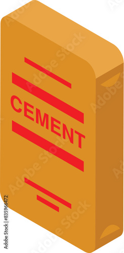 3d isometric cement bag illustration with orange label, ideal for construction, architecture, and engineering concepts