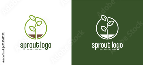 Natural growing leaf icon logo design, plant symbol in minimalist line style