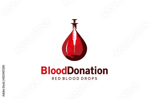 Vector illustration of injection and blood drop logo design, blood donation icon symbol