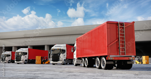 Trucks, industry and warehouses.3d, rendering, illustration, photo