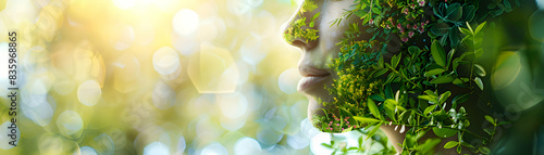 A patient s profile merged with garden imagery depicting growth and renewal amidst severe illness. Ideal for healthcare and natural therapy ads. Conceptual photo realism. photo