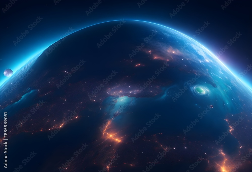 Obraz premium Panoramic view on planet Earth globe from space glowing beautiful pic 