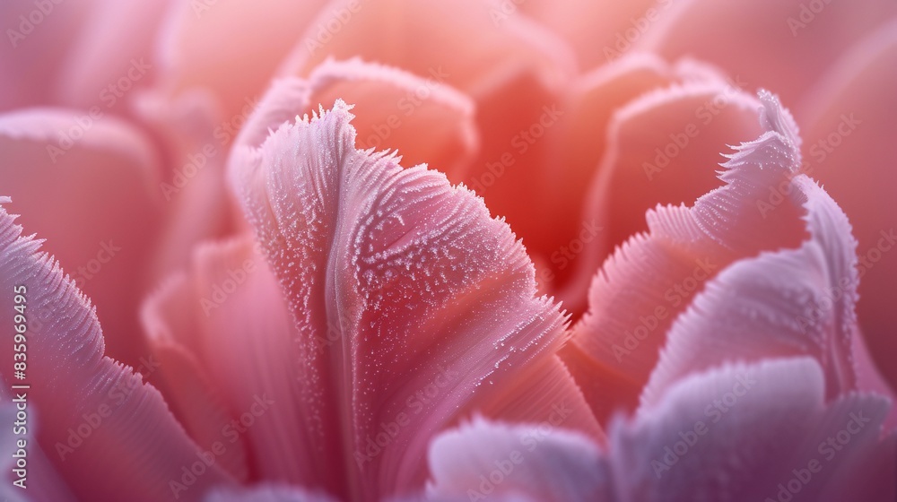 Icy Whispers: Extreme macro shot of a tulip flower, its petals adorned with frosty waves. Icy Whispers: Extreme macro shot of a tulip flower, its petals adorned with frosty waves.