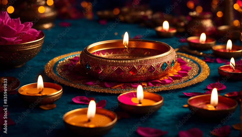 Diwali background design with diya lamp featuring a unique combination of bold shapes and patterns Diwali background design with diya lamp featuring a unique combination of bold shapes and patterns