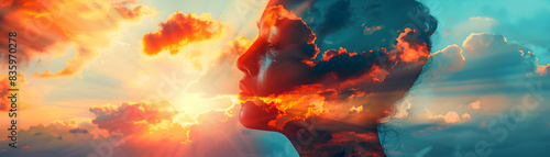 Patient Profile Embracing Hope: Sunset Symbolism for Healthcare Ads Photo Realistic Image Reflecting Strength and Resilience in Living with Severe Illness. Ideal for Inspirationa