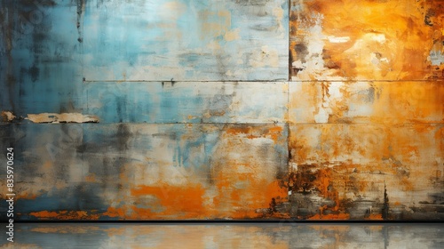 Distressed metal surface with patina and rust, evoking a sense of history and industrial heritage, perfect for vintage-inspired designs. Painting Illustration style, Minimal and Simple,