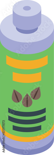 Isometric vector illustration of aerosol can with spray dispenser, packaging design, and ecofriendly label on white background