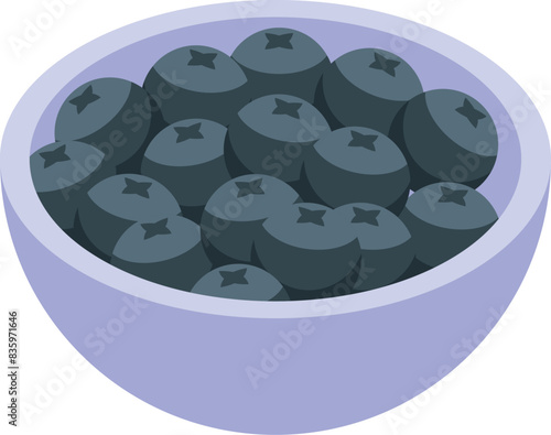 Vector illustration of a bowl filled with ripe, plump blueberries