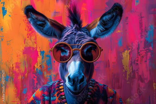 Colorful Donkey in a Human Outfit, Comic Book Style