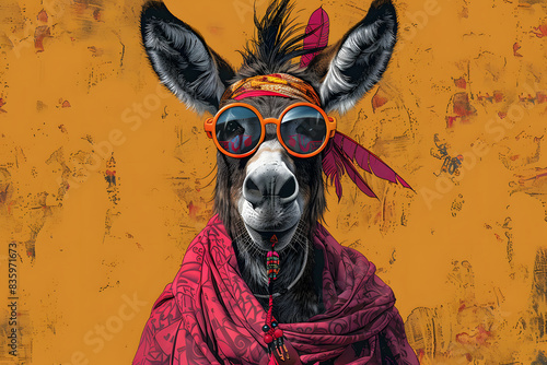 Hipster Donkey with Sunglasses and Bandana