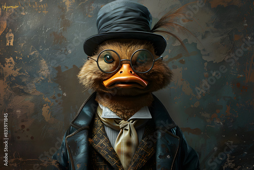 Dapper Duck with Glasses and Victorian Outfit