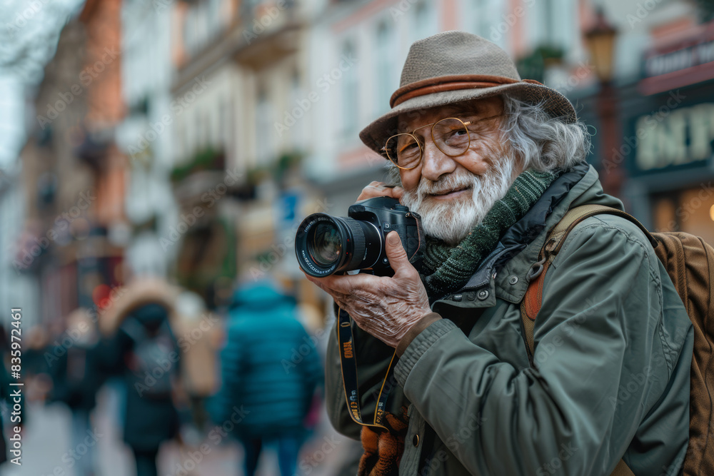 Senior Man Photographing Urban Scene with DSLR Camera Senior Man Photographing Urban Scene with DSLR Camera