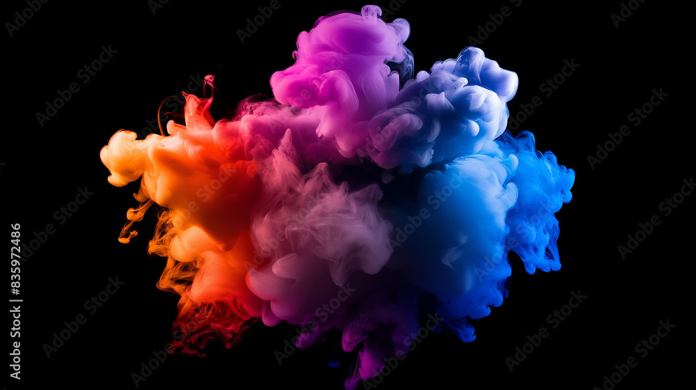 Fototapeta premium colorful smoke explosion on black background. Abstract colorful color paint splash in water, ink clouds for design element 