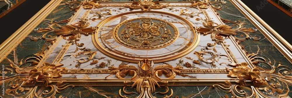 Lavish antique baroque, barocco ornate marble ceiling frame non linear reformation design. elaborate ceiling with intricate accents depicting classic elegance and architectural beauty