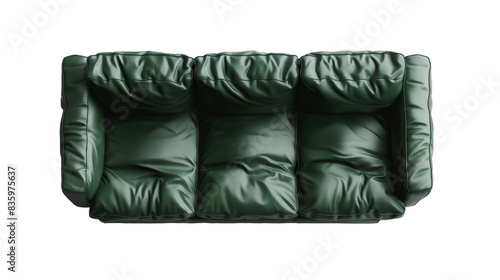Dark Green Leather Sofa Isolated on Transparent or White Background, PNG