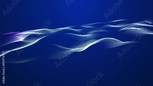 Abstract Particle Wave Computer Data Animation Technology Background. Binary Data Wave Technology High Tech Background. Abstract Particle Wave On Blue Bg Futuristic High Tech Data Moving On Blue photo