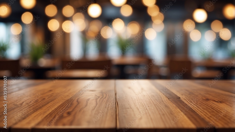 empty beautiful wood table top counter and blur bokeh