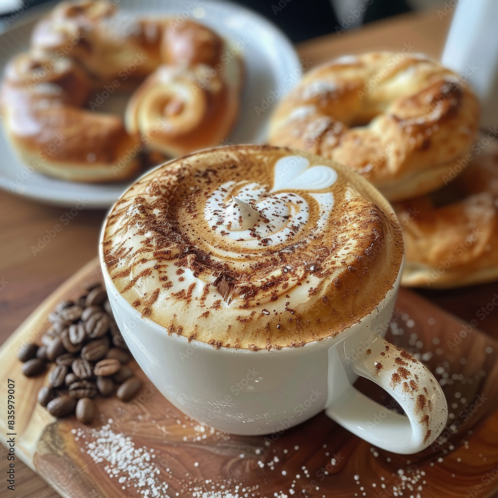 delicious cappuccino with pastry and beans delicious cappuccino with pastry and beans