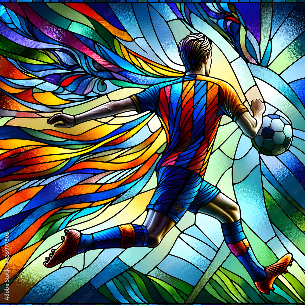 Stained glass picture of Soccer