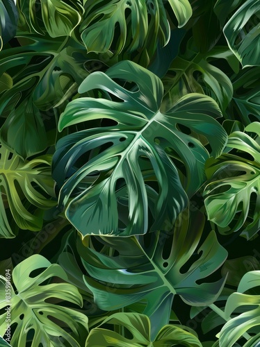 Seamless Monstera Leaf Pattern in Vibrant Tropical Hues     Perfect for Decorative Uses Generative AI