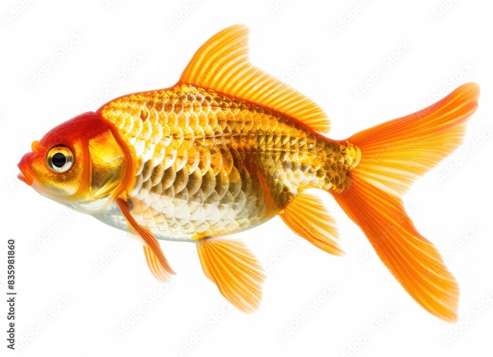 Detailed Close-up of a Vibrant Orange Goldfish Isolated on White Background - Generative AI Detailed Close-up of a Vibrant Orange Goldfish Isolated on White Background - Generative AI