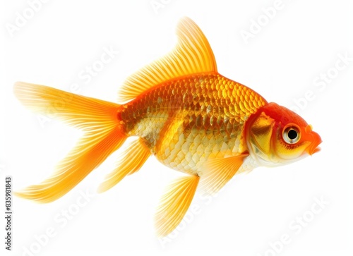 Detailed Close-up of a Vibrant Orange Goldfish Isolated on White Background - Generative AI