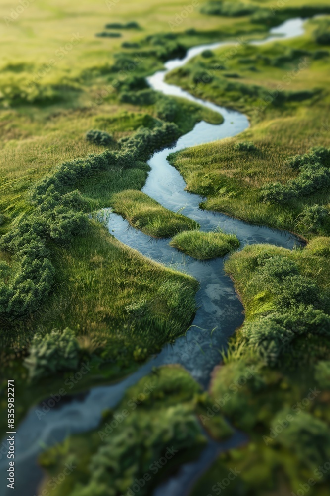 Aerial view of winding river through a lush green landscape, showcasing natural beauty and vibrant plant life. Aerial view of winding river through a lush green landscape, showcasing natural beauty and vibrant plant life.