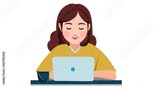 カフェでパソコン作業をする女性