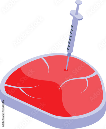 Graphic image of a syringe injecting into a red steak, symbolizing food additives