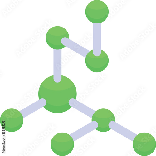 3d isometric molecular model illustration with spherical bonds and atomic structure in green and white. Abstract scientific concept for chemistry. Biology