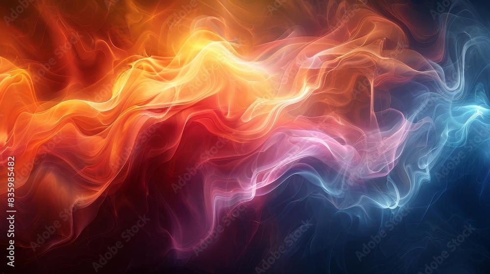 Vibrant abstract background with swirling rainbow colors creating a dynamic, flowing pattern of red, orange, pink, blue, and purple hues.