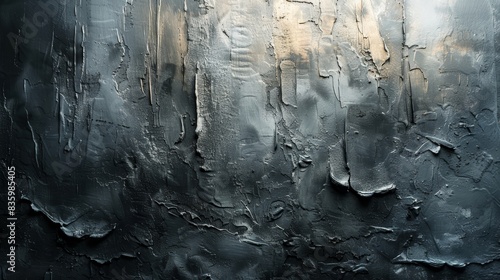 Textured abstract painting in dark shades with rough brush strokes, enhancing the sense of depth and mystery. photo