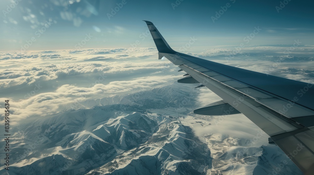 Obraz premium Beautiful twilight sky view that look from an airplane window, shot from the seat. Landscape seen from the plane