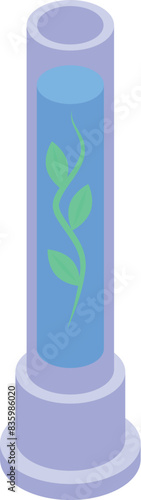 3d isometric illustration of a green plant growing inside a test tube