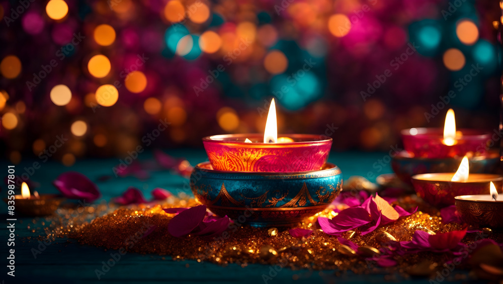 Diwali background design with diya lamp featuring featuring a dynamic mix of textures and hues Diwali background design with diya lamp featuring featuring a dynamic mix of textures and hues